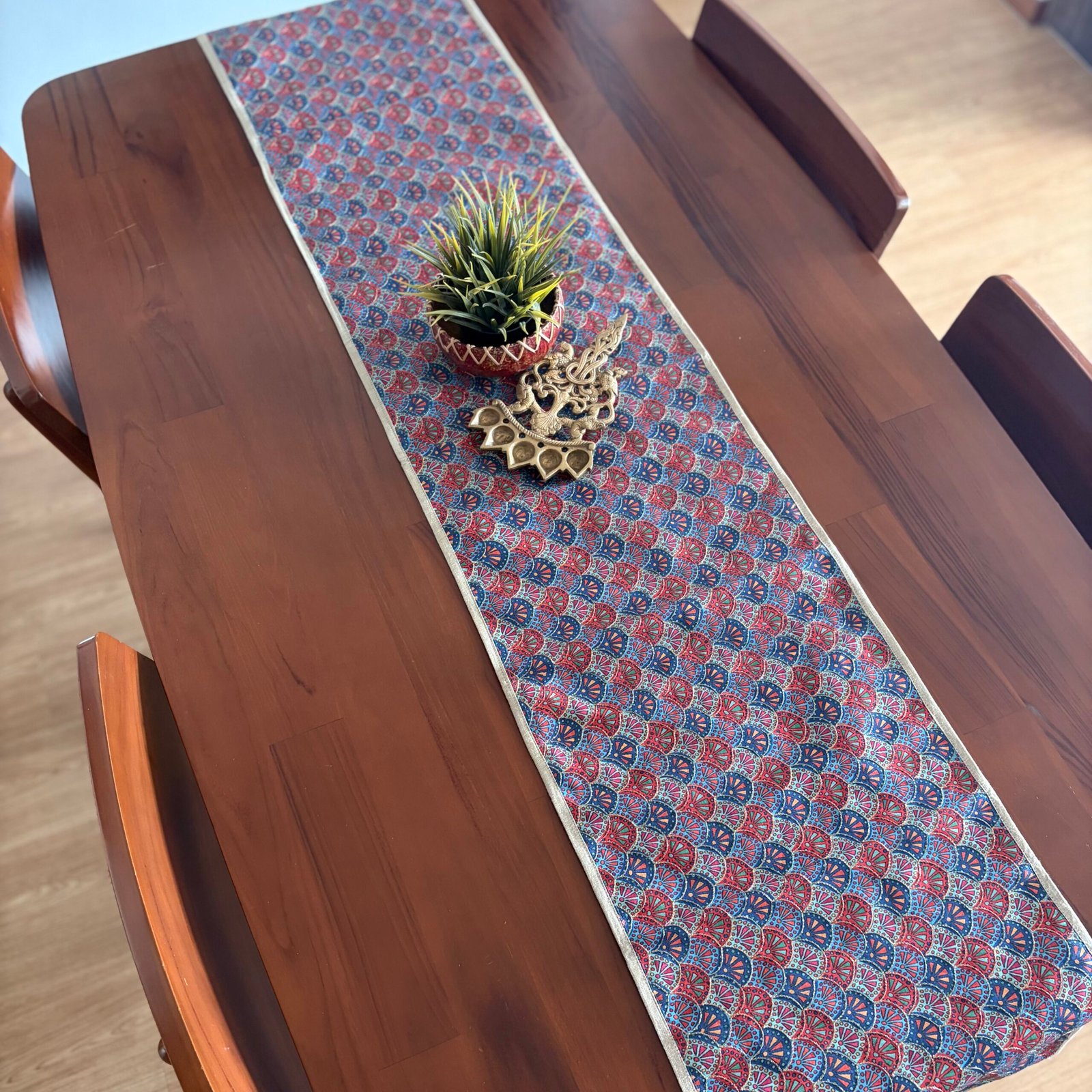 Silk Table Runner (Geometric Blue)