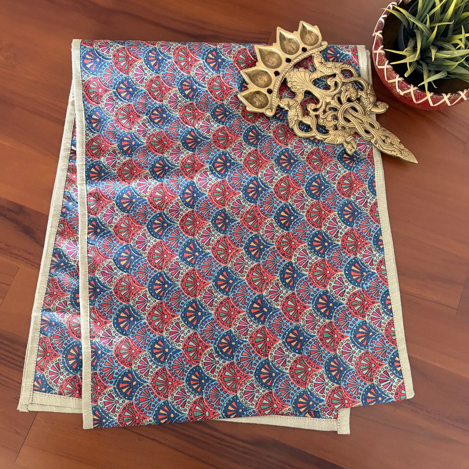 Silk Table Runner (Geometric Blue) - Image 3