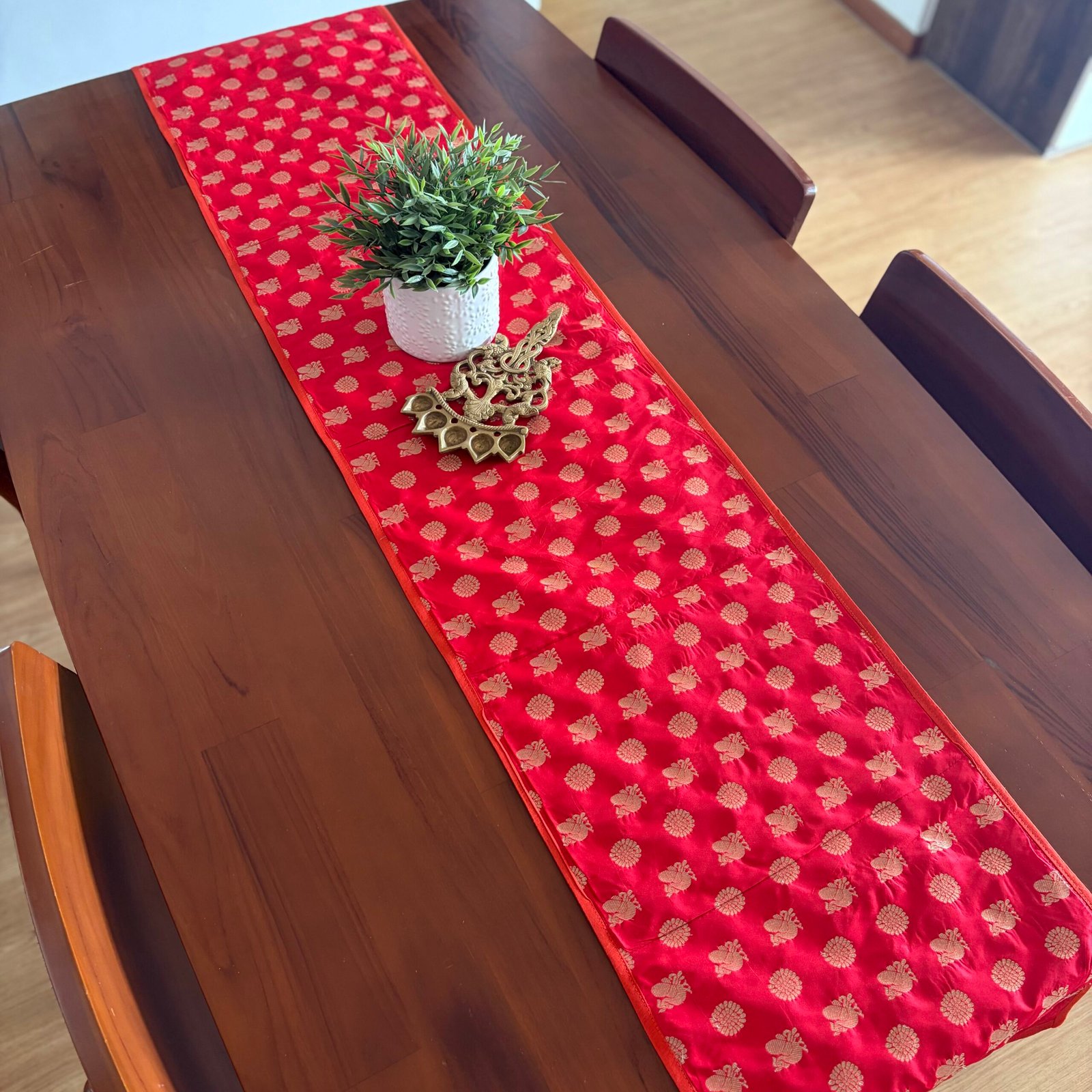 Silk Table Runner (Red Peacock)