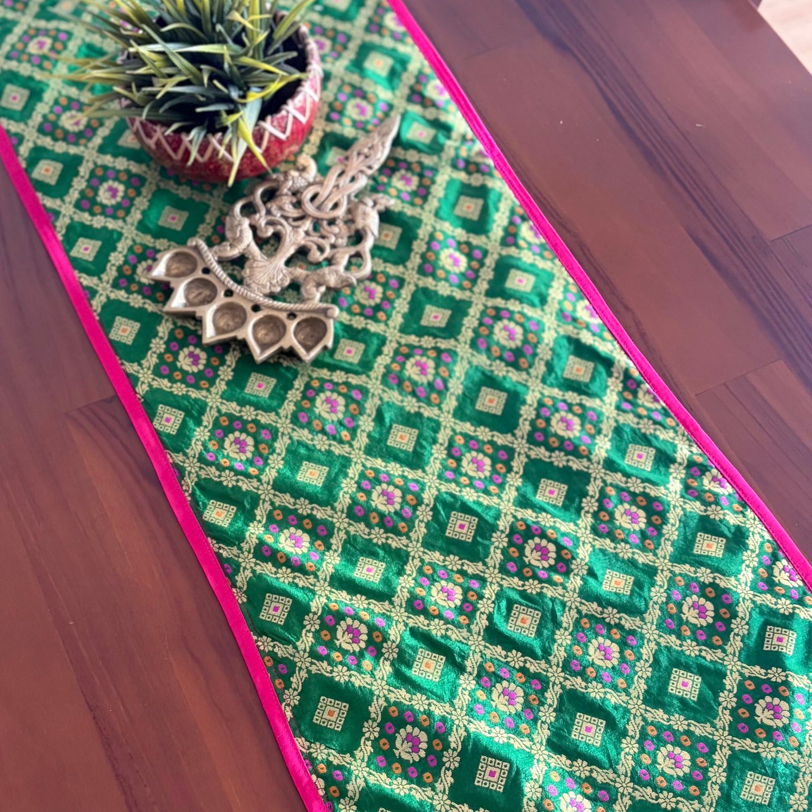 Brocade Silk Table Runner (Green) - Image 2