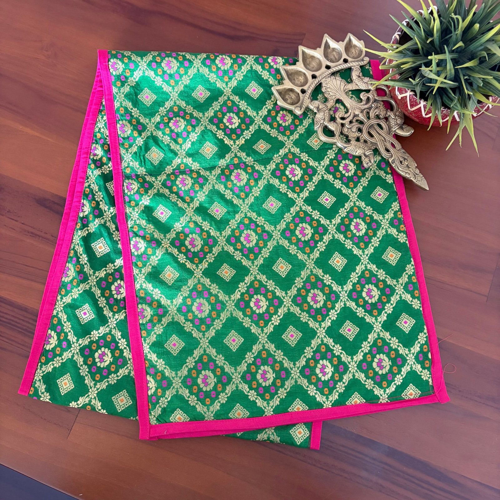 Brocade Silk Table Runner (Green) - Image 3