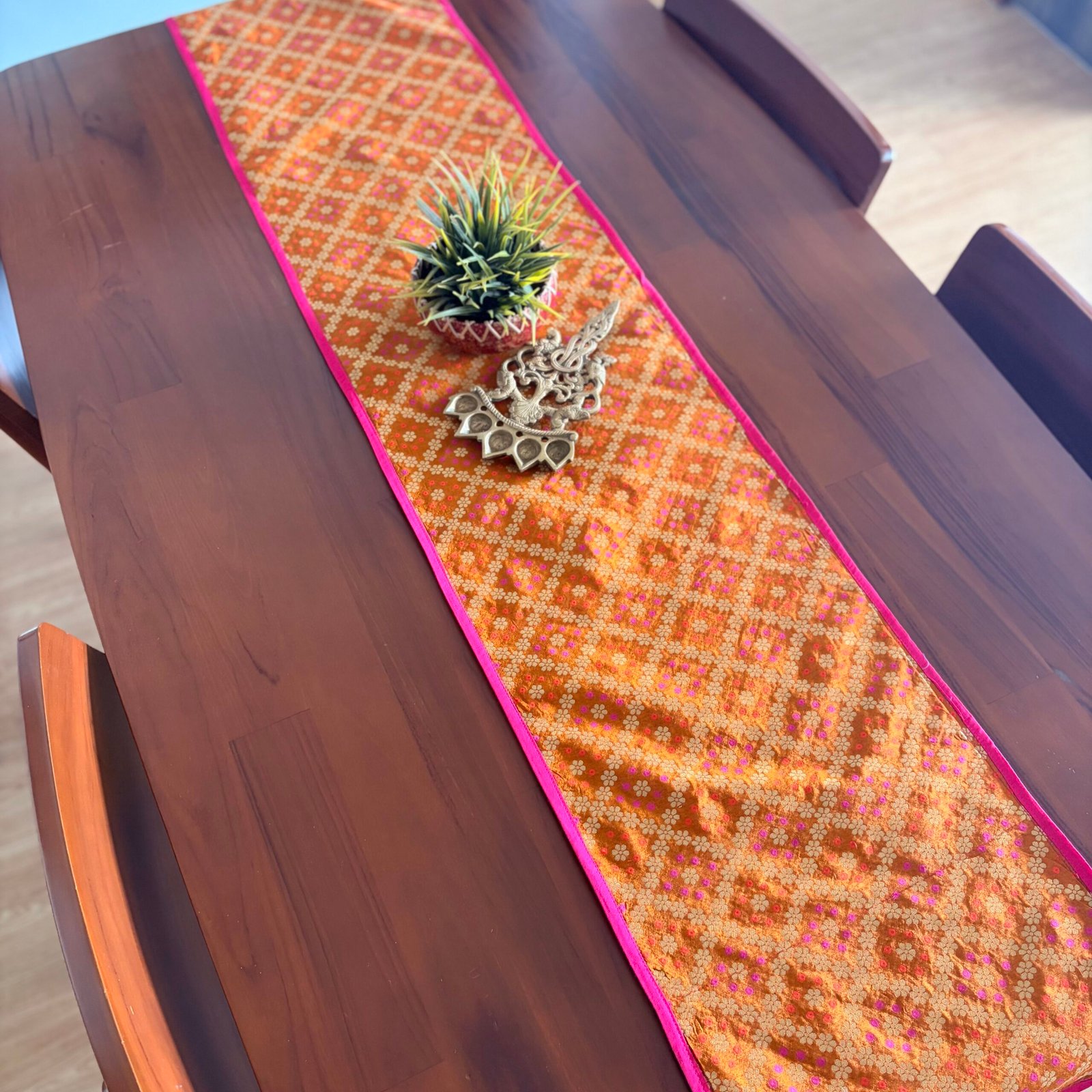 Brocade Silk Table Runner (Orange)