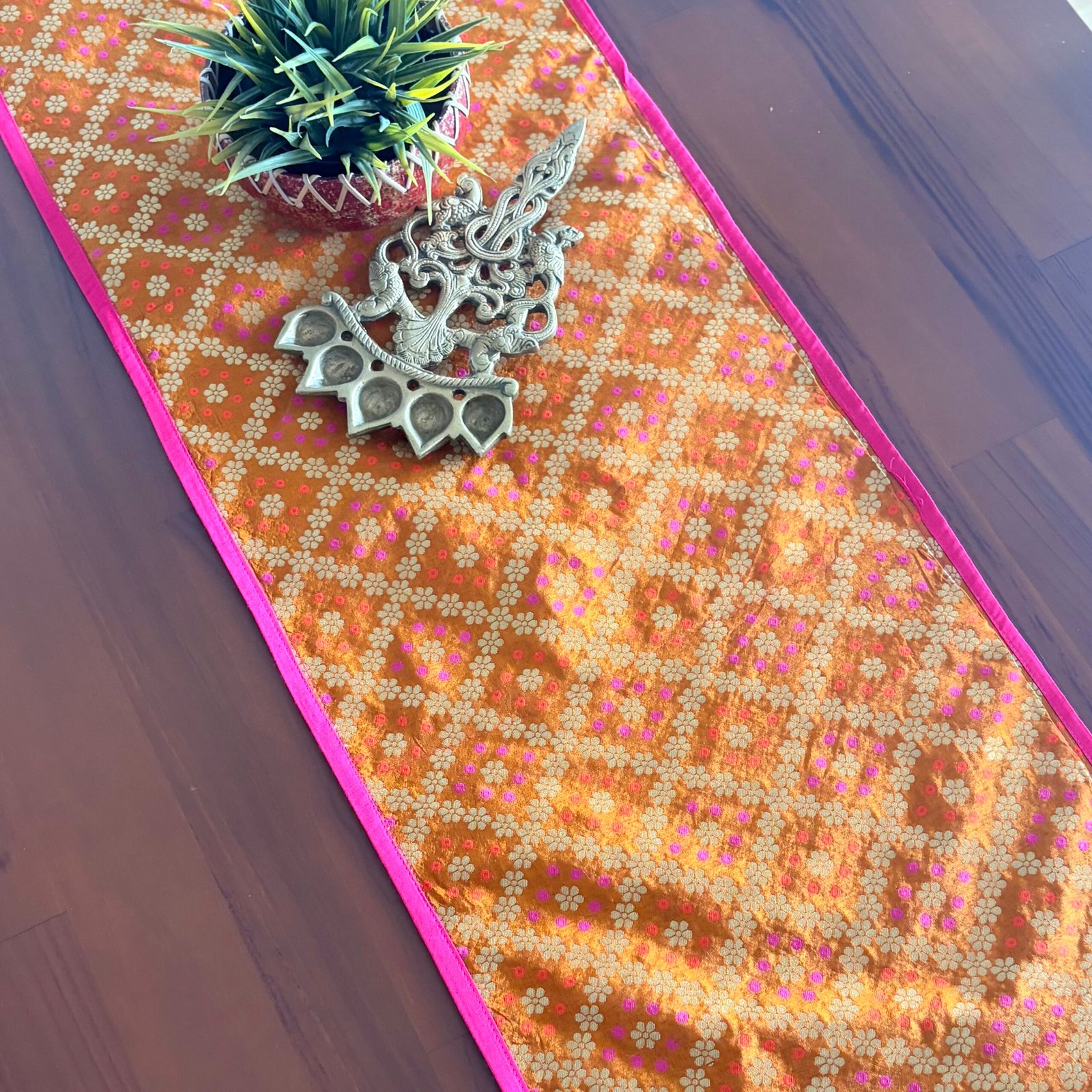 Brocade Silk Table Runner (Orange) - Image 2