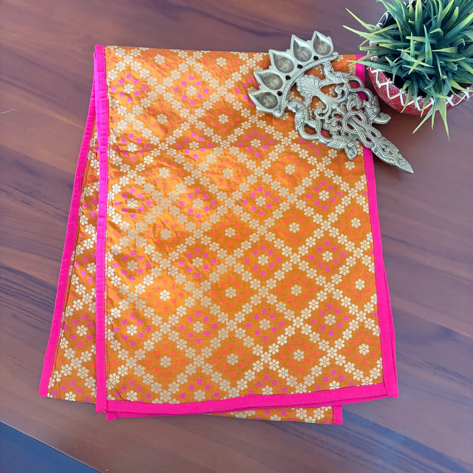 Brocade Silk Table Runner (Orange) - Image 3
