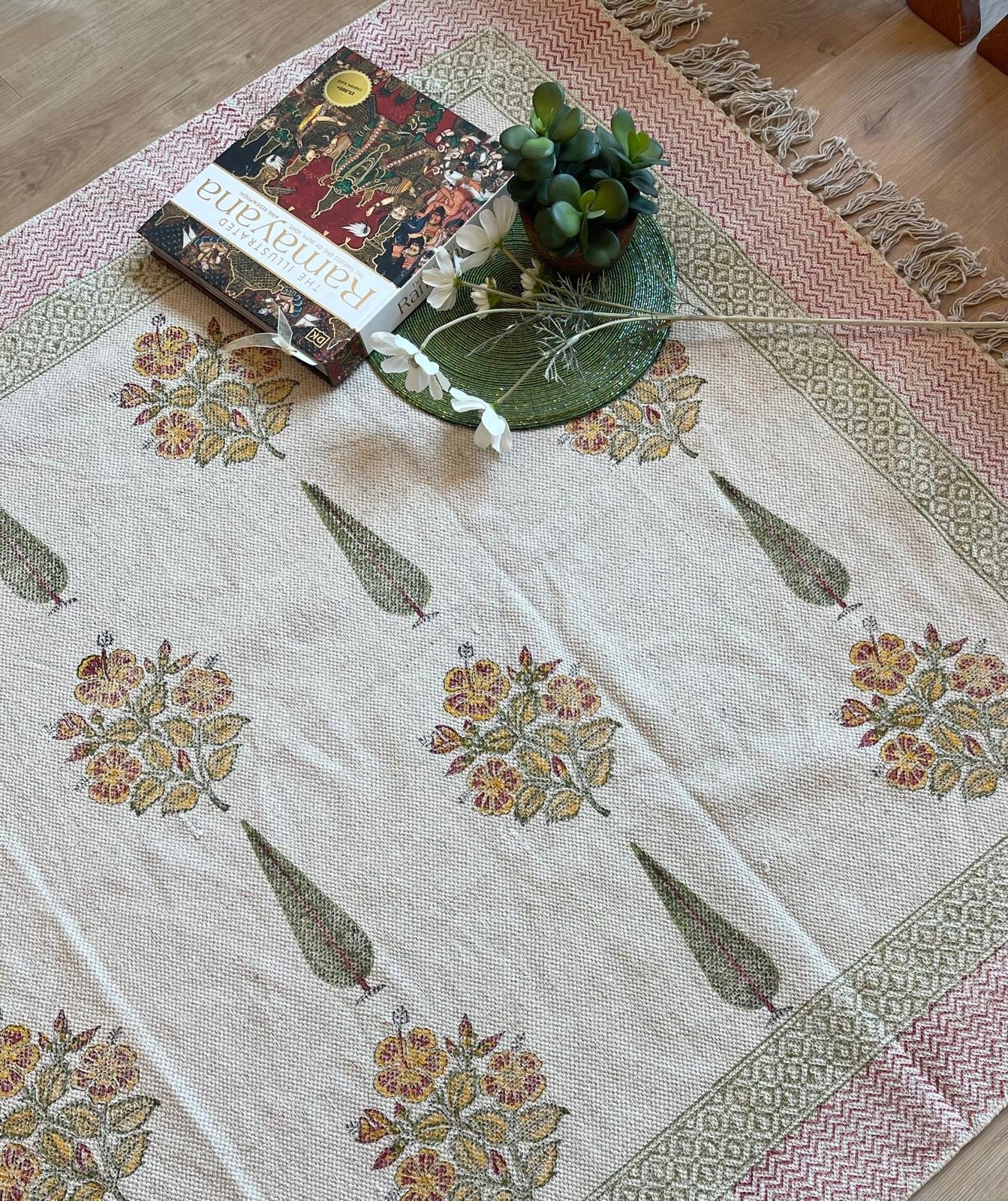 Block Printed Jute Dhurrie (4x6 feet) - Image 3