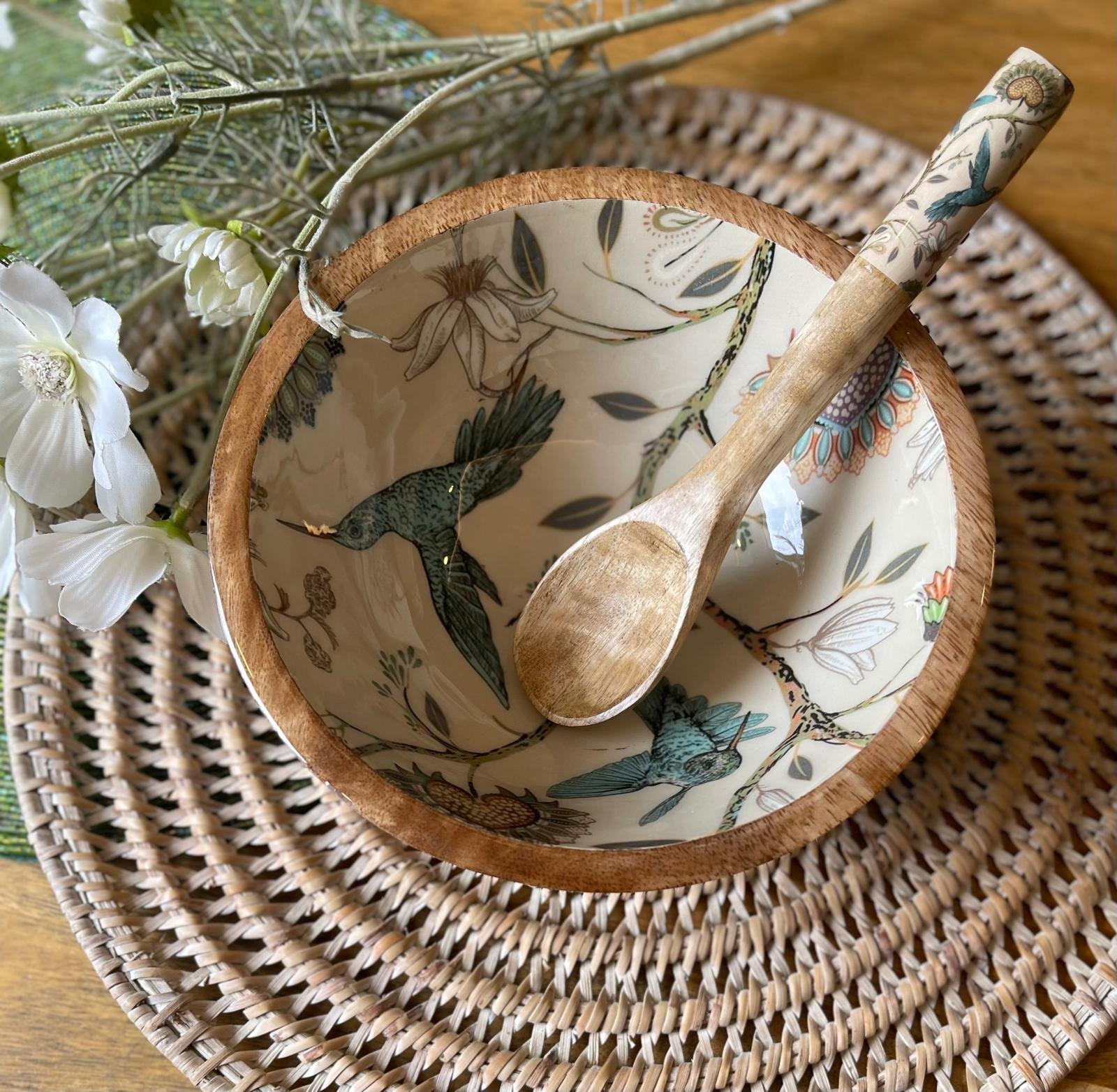 Wooden Bowl with Spoon (Beige)
