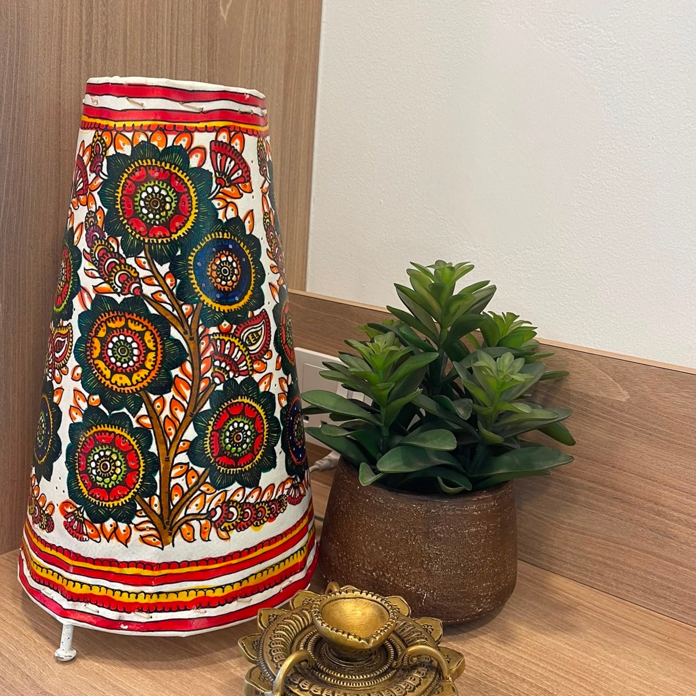 Hand painted Leather Table Lamp (Tholu Bommalata Tree) - Image 2